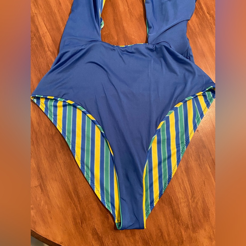 Mango x Simon Miller Multi-Colored Striped Wrap One Piece Swimsuit Size M - Picture 13 of 13